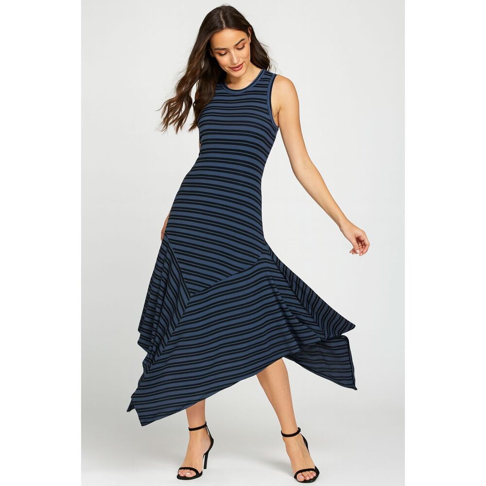Mossimo Blue And Black Striped Sleeveless Dress  Asymetrical Handkerchief Hem XS